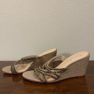 Jessica Simpson Cream and Brown Wedge Sandals